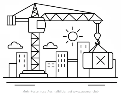 Baukran mit Container vor Stadtkulisse Ausmalbild