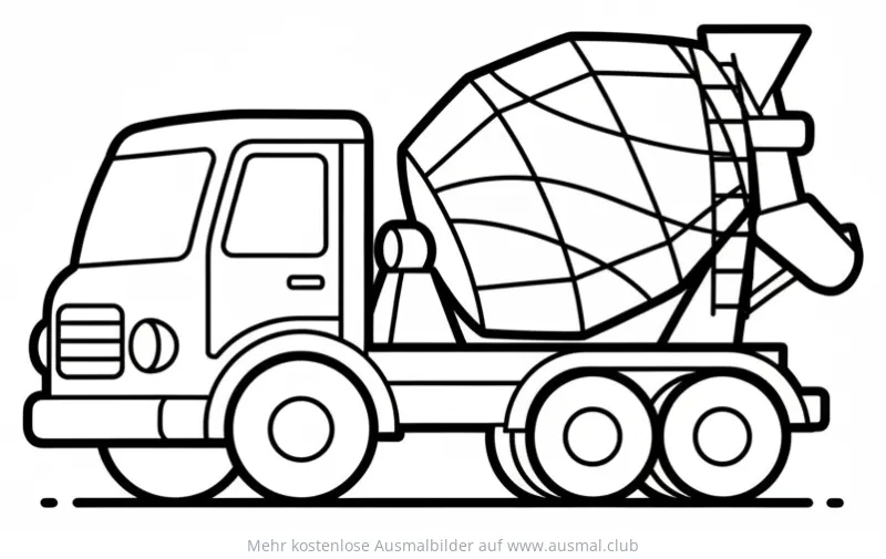 Betonmischer Ausmalbild mit großen Rädern
