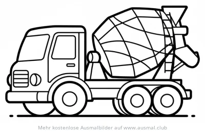 Betonmischer Ausmalbild mit großen Rädern