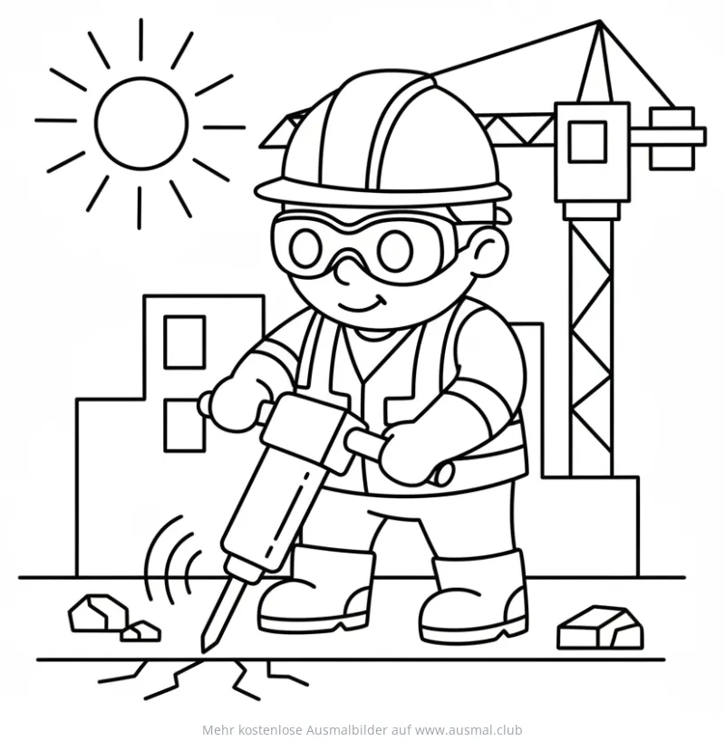 Bauarbeiter mit Presslufthammer Ausmalbild