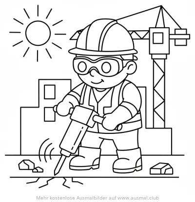 Bauarbeiter mit Presslufthammer Ausmalbild
