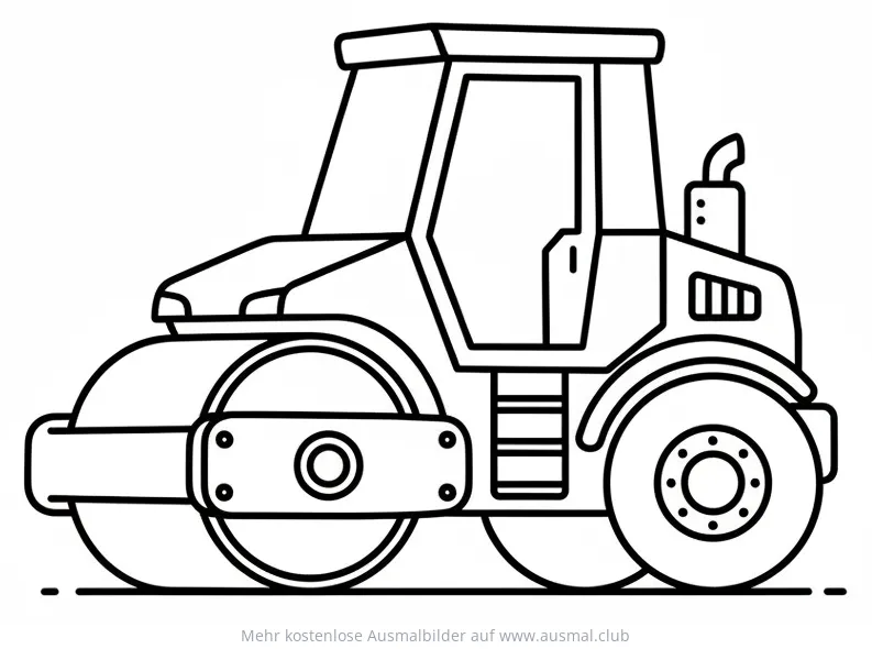 Walze Ausmalbild mit Fahrerhaus für Kinder