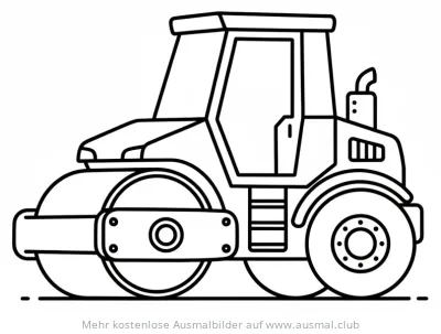 Walze Ausmalbild mit Fahrerhaus für Kinder