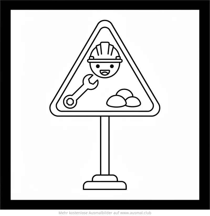 Baustellenschild mit Bauarbeiter Ausmalbild