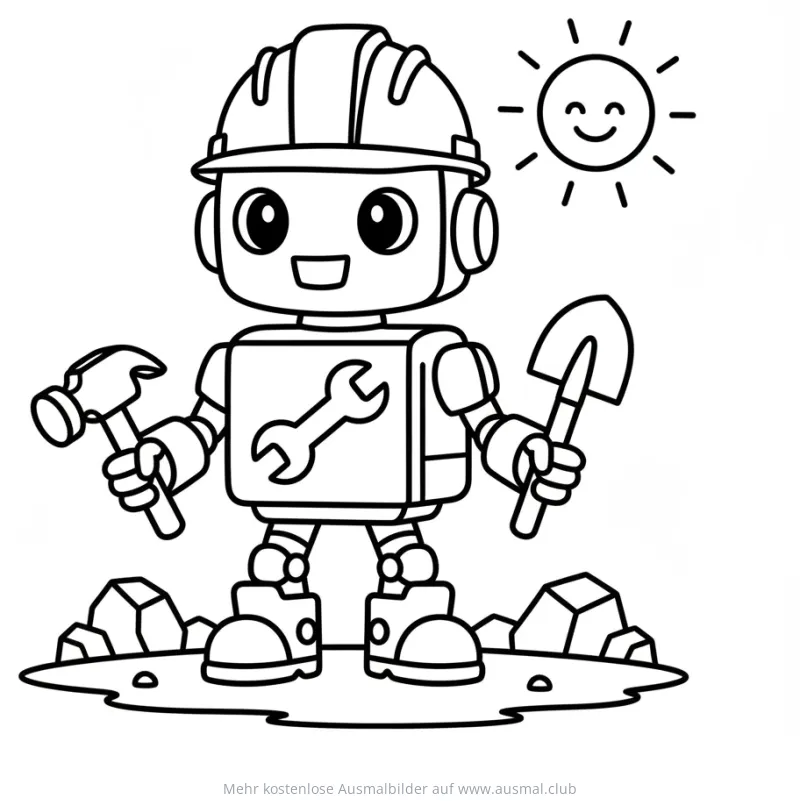 Bauroboter mit Hammer und Schaufel Ausmalbild