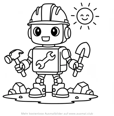 Bauroboter mit Hammer und Schaufel Ausmalbild