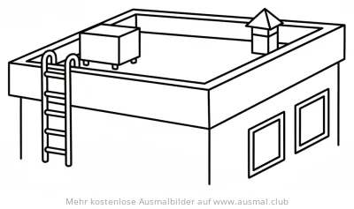 Flachdach Gebäude Ausmalbild mit Leiter und Aufbau