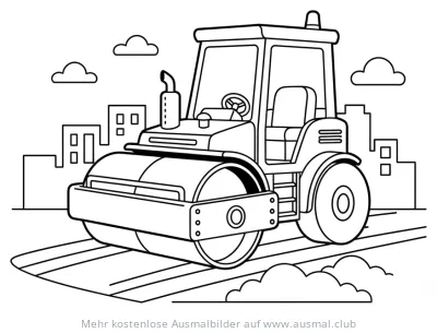 Asphaltwalze Ausmalbild vor Stadtkulisse