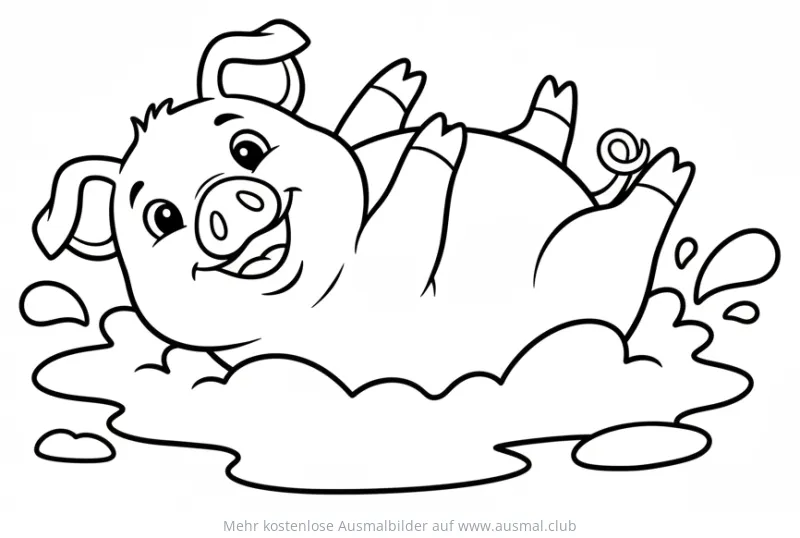 Fröhliches Schwein im Schlamm Ausmalbild