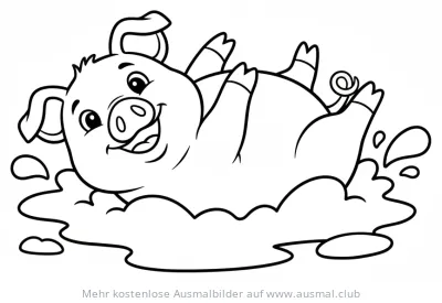 Fröhliches Schwein im Schlamm Ausmalbild