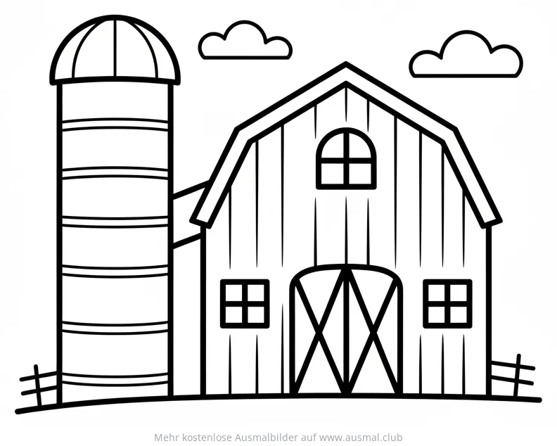 Scheune mit Silo Ausmalbild