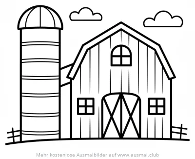 Scheune mit Silo Ausmalbild