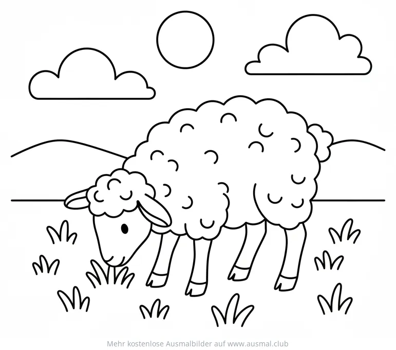 Schaf frisst Gras Ausmalbild
