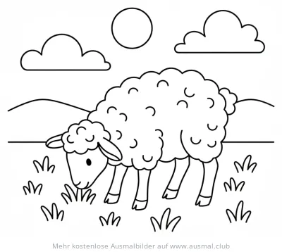 Schaf frisst Gras Ausmalbild