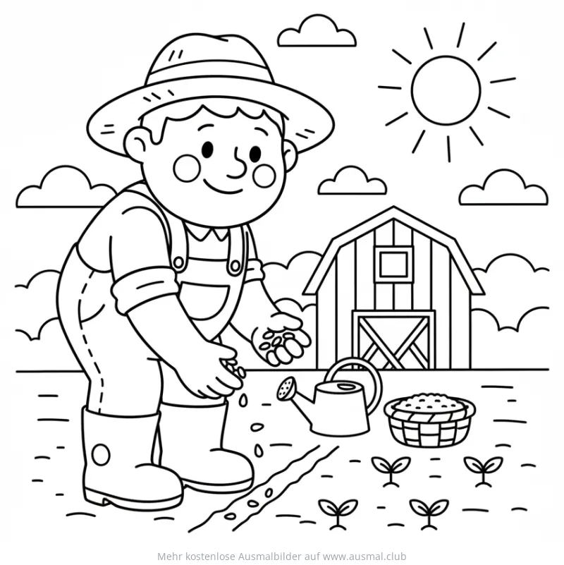 Bauer säet Samen auf dem Feld Ausmalbild
