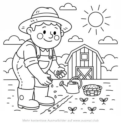Bauer säet Samen auf dem Feld Ausmalbild