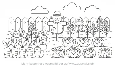Gemüsegarten Ausmalbild mit Vogelscheuche