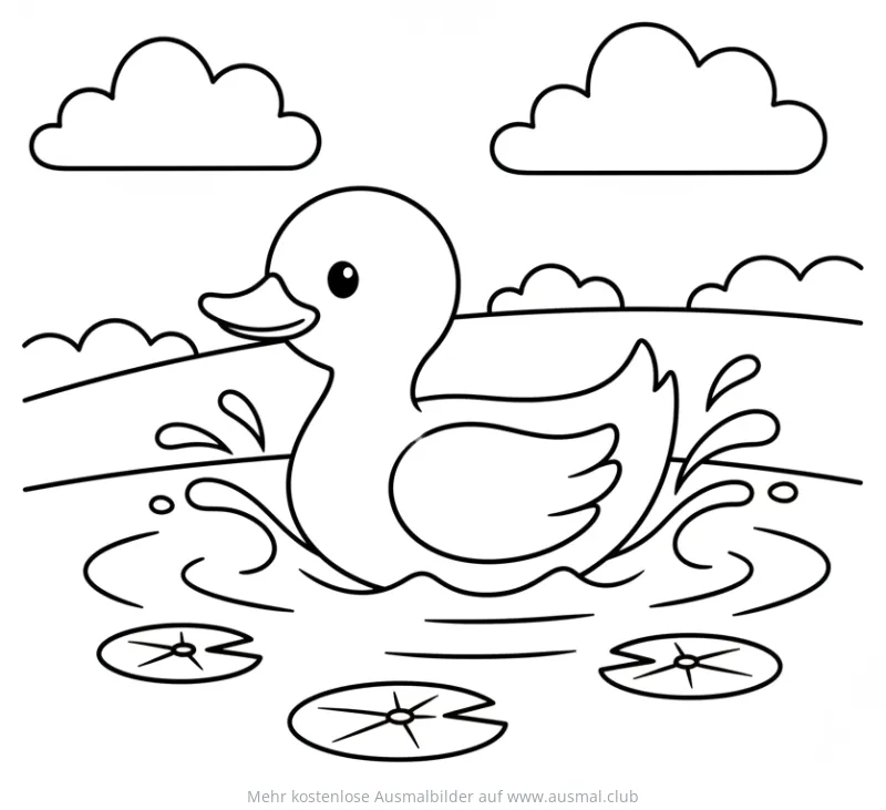 Ente schwimmt auf Teich Ausmalbild