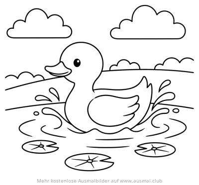 Ente schwimmt auf Teich Ausmalbild