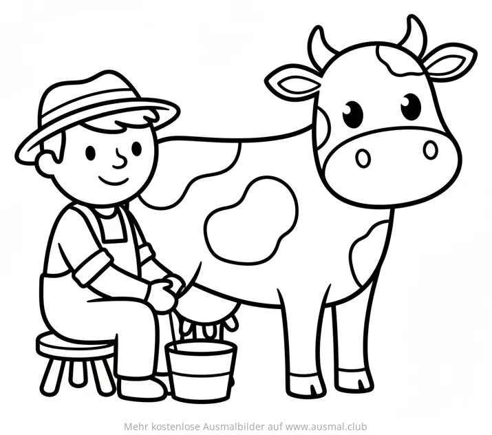 Bauer melkt Kuh Ausmalbild