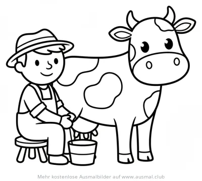 Bauer melkt Kuh Ausmalbild