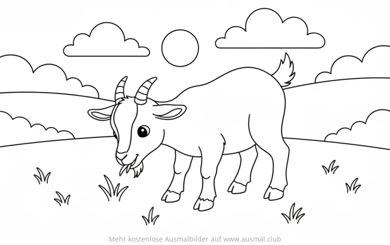 Ziege frisst Gras Ausmalbild