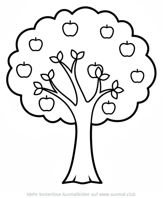 Apfelbaum Ausmalbild mit vielen Äpfeln
