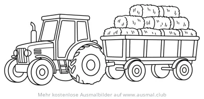 Traktor mit Anhänger voller Heuballen Ausmalbild