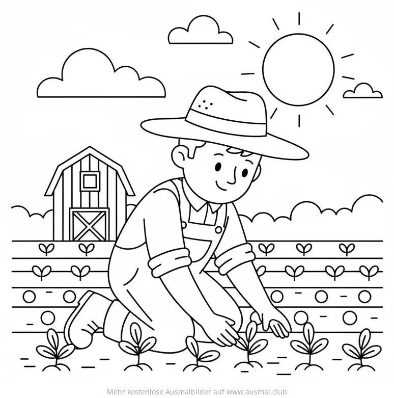 Bauer bei der Arbeit auf dem Feld Ausmalbild