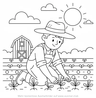 Bauer bei der Arbeit auf dem Feld Ausmalbild
