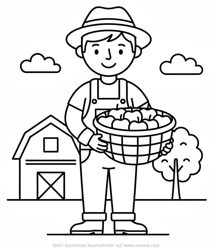 Bauer mit Apfelkorb Ausmalbild