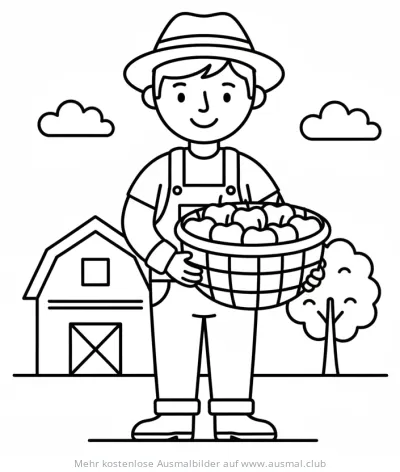 Bauer mit Apfelkorb Ausmalbild