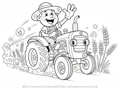 Freundlicher Bauer fährt Traktor Ausmalbild