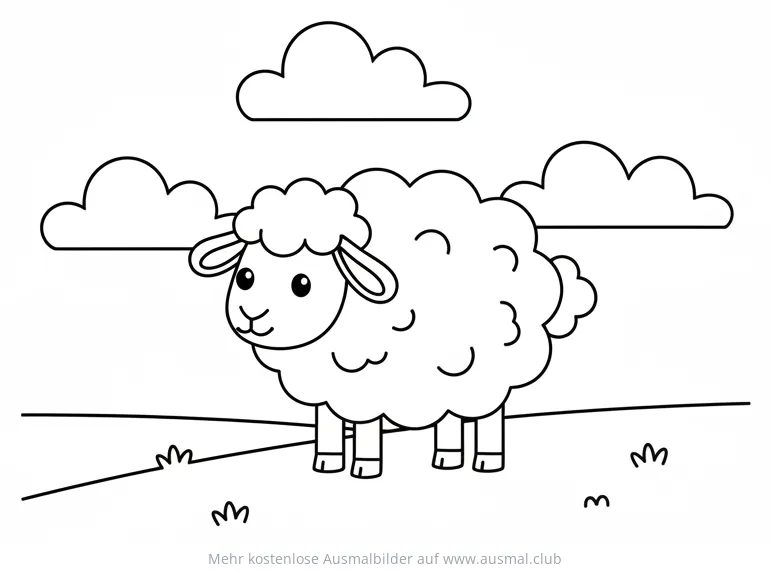 Schaf Ausmalbild auf Wiese unter Wolken