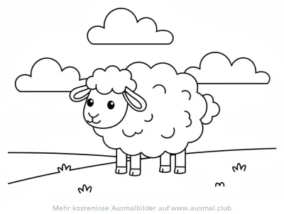 Schaf Ausmalbild auf Wiese unter Wolken