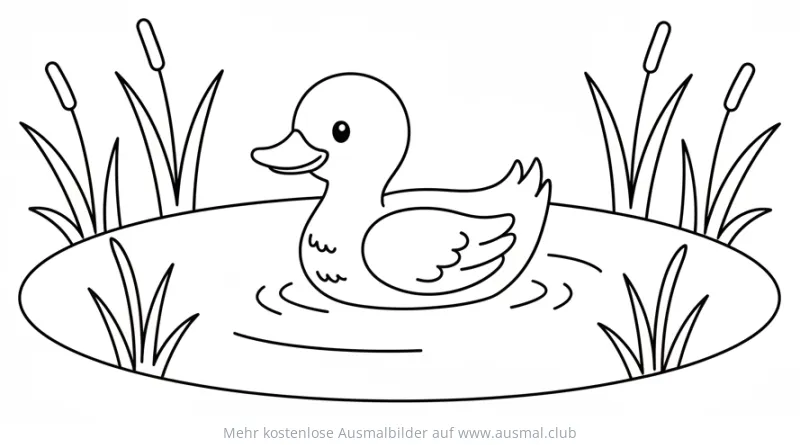Niedliche Ente schwimmt auf einem Teich Ausmalbild
