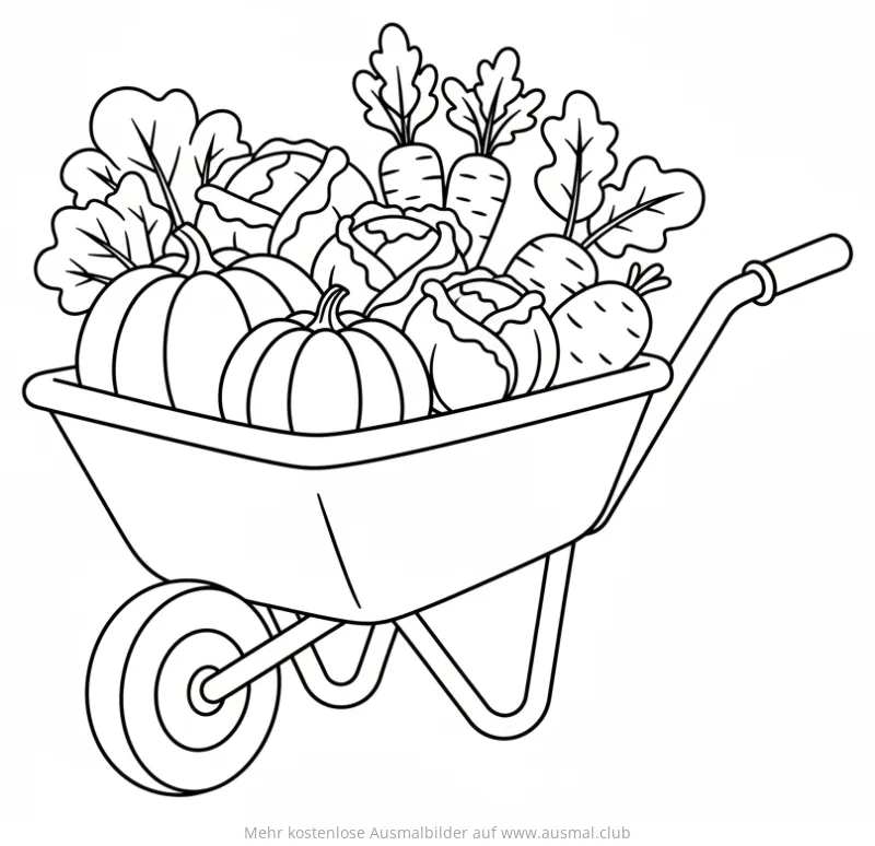 Gemüsekarre gefüllt mit Kürbissen, Kohl und Karotten Ausmalbild
