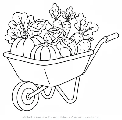 Gemüsekarre gefüllt mit Kürbissen, Kohl und Karotten Ausmalbild