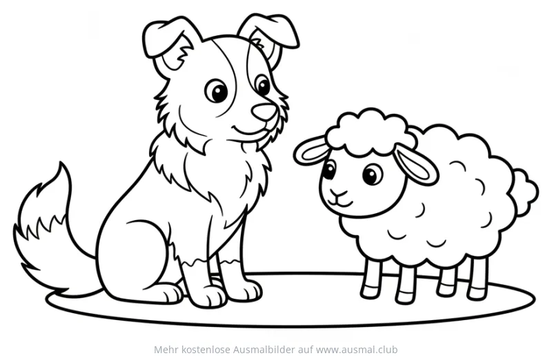 Border Collie und Schaf Ausmalbild