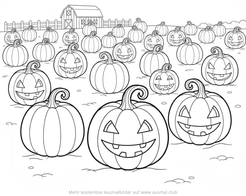 Kürbisfeld mit Bauernhaus Ausmalbild