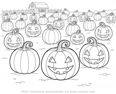 Kürbisfeld mit Bauernhaus Ausmalbild