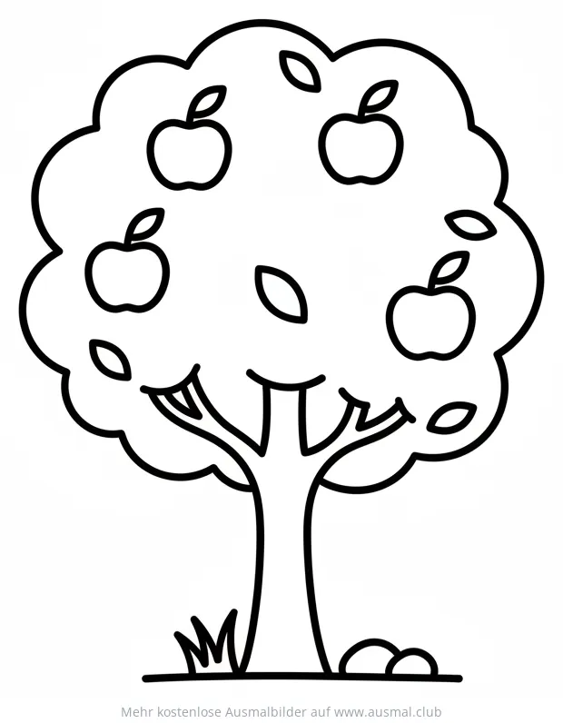 Apfelbaum Ausmalbild mit Äpfeln und Blättern