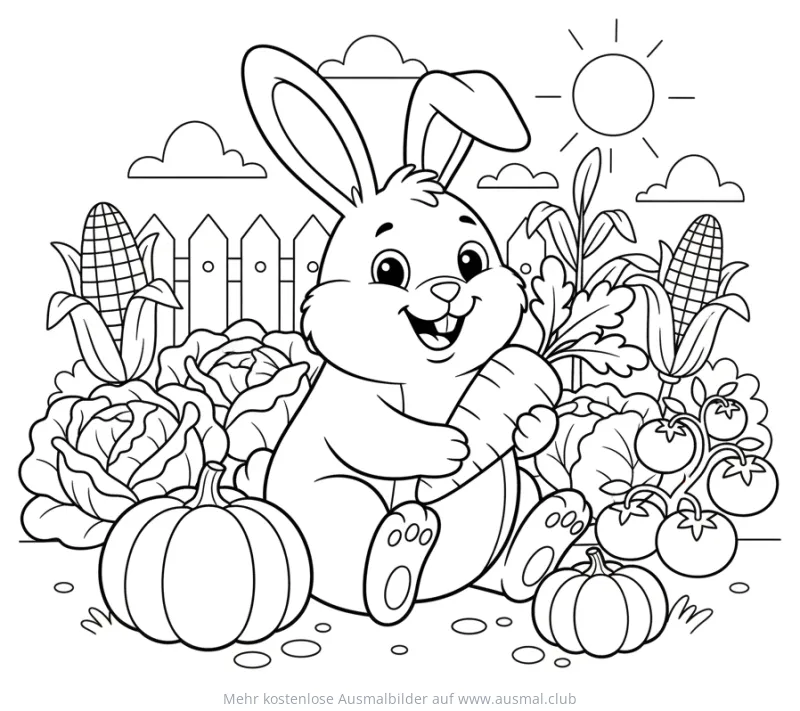 Kaninchen mit Gemüseernte Ausmalbild
