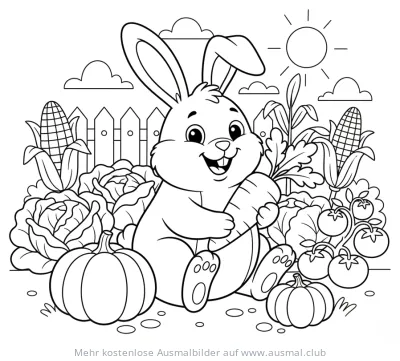 Kaninchen mit Gemüseernte Ausmalbild