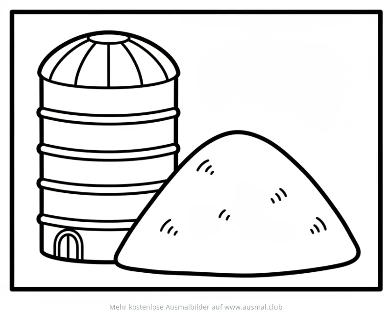 Silo Ausmalbild neben Erdhaufen