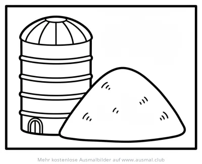 Silo Ausmalbild neben Erdhaufen