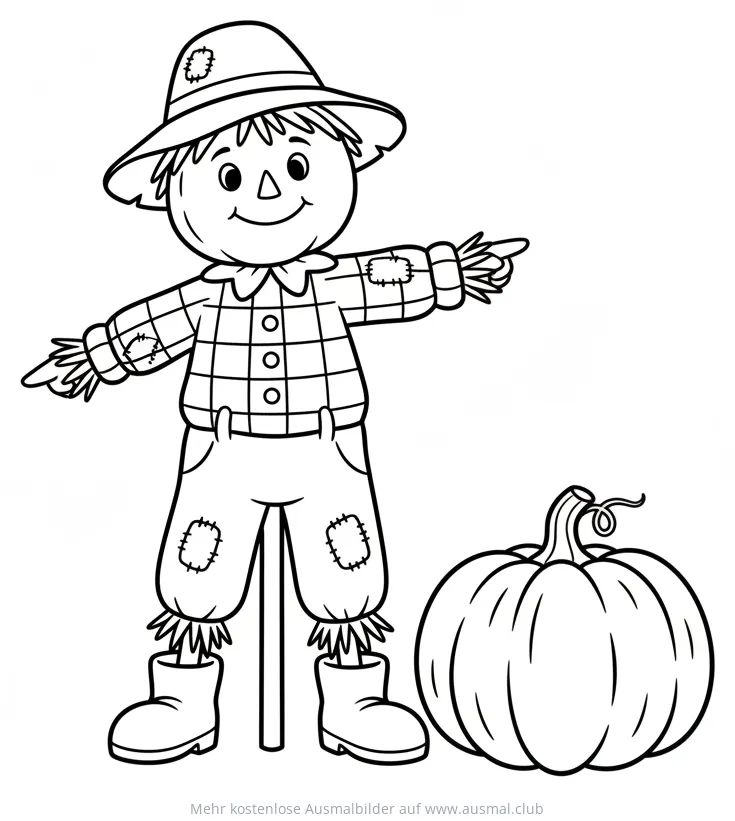 Vogelscheuche mit Kürbis Ausmalbild