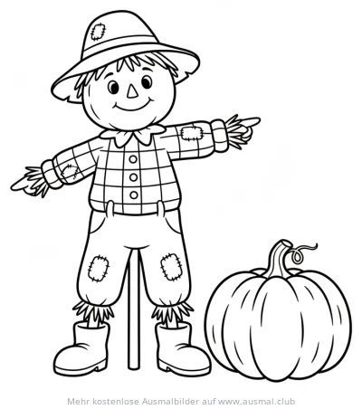 Vogelscheuche mit Kürbis Ausmalbild