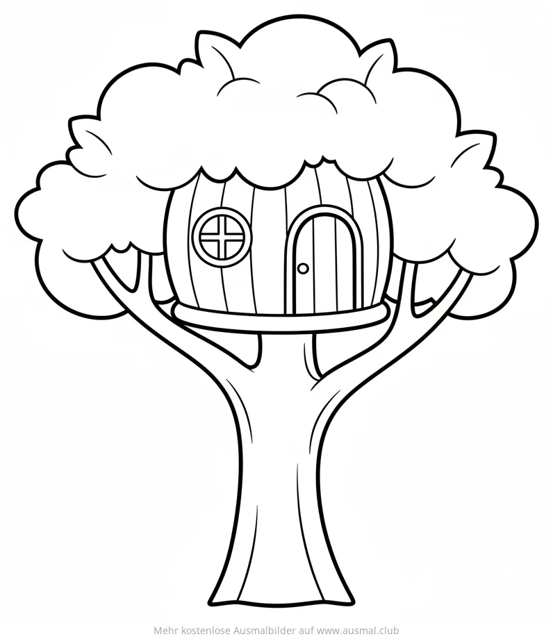 Rundes Baumhaus im Baum Ausmalbild