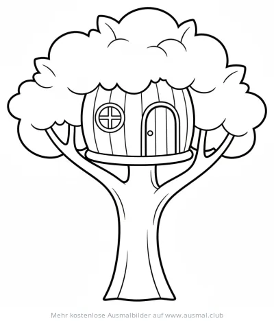 Rundes Baumhaus im Baum Ausmalbild